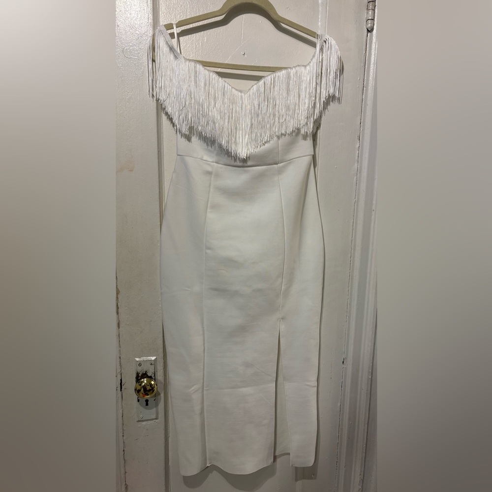 Women's White Fringe off the shoulder Dress